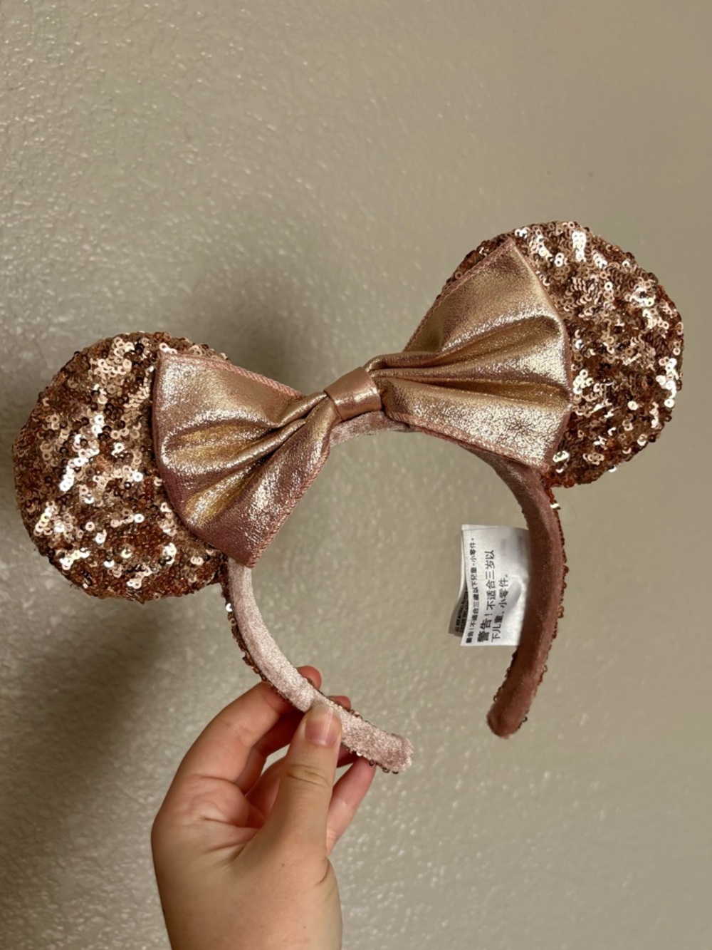 NWOT Disney Rose Gold Sequin Minnie Ears Headband